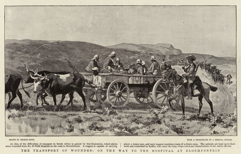 Het transport van gewonden, op weg naar het ziekenhuis in Bloemfontein door George Soper