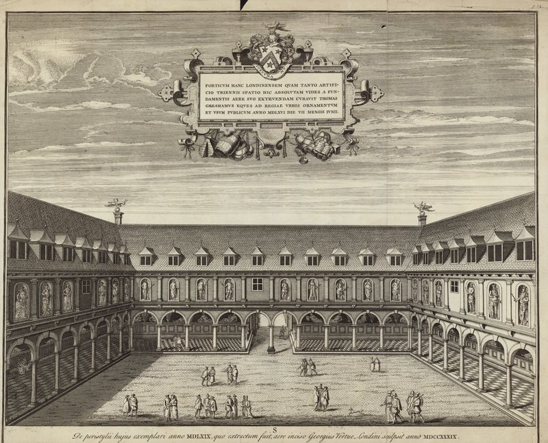Het binnenplein van de Royal Exchange door George Vertue