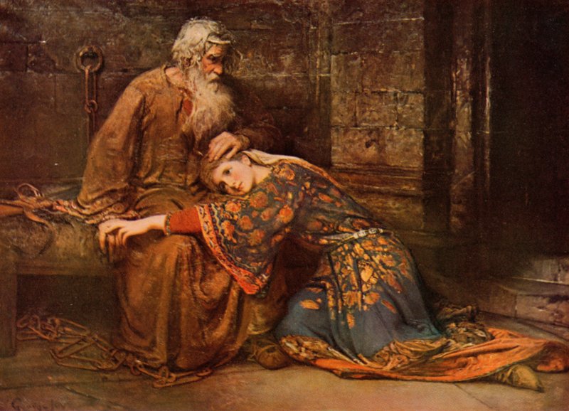 Shakespeare: Cordelia troost koning Lear in de gevangenis, Koning Lear, Act V, Scene 3 door George William (after) Joy