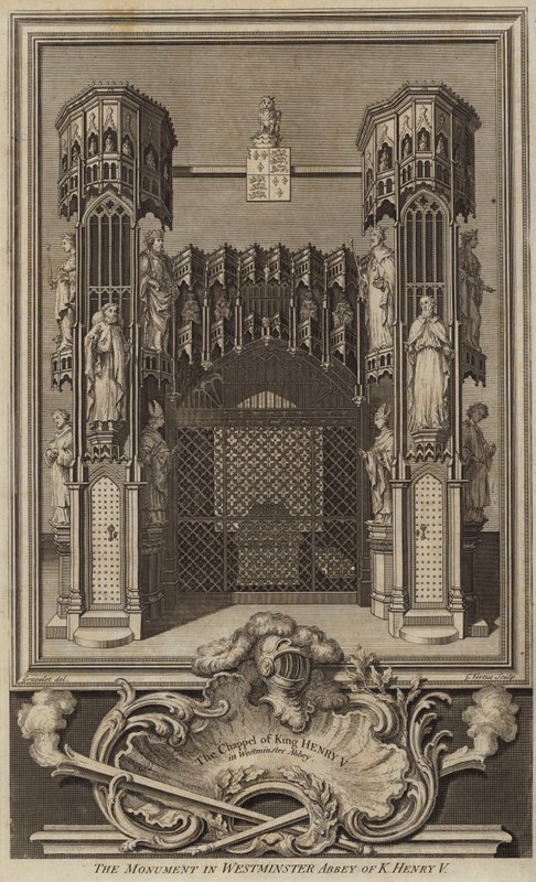 Monument in Westminster Abbey van Koning Hendrik V door George after Vertue