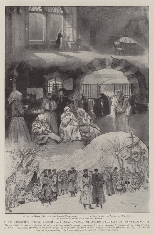 De productie van Wederopstanding, een dramatische versie van Tolstoy