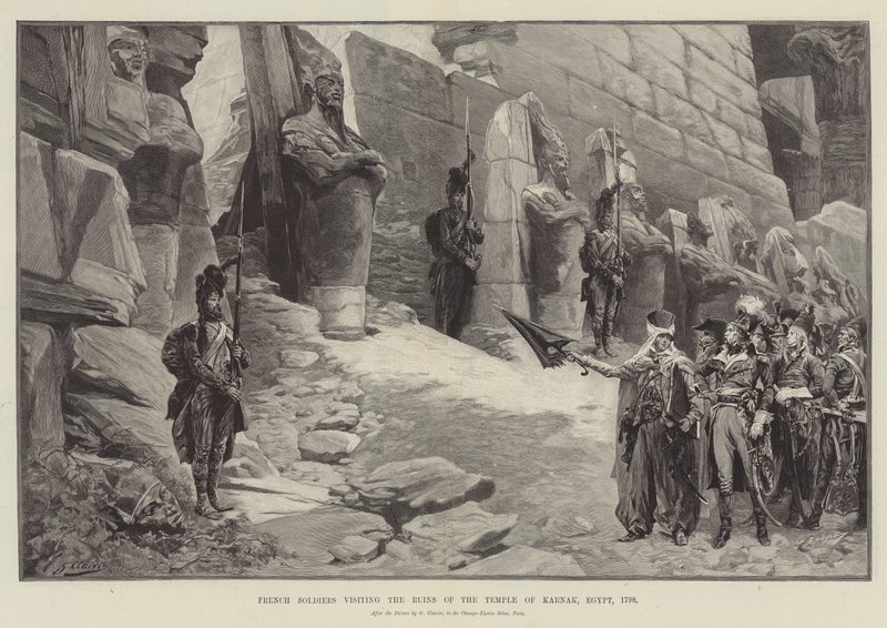Franse soldaten bezoeken de ruïnes van de tempel van Karnak, Egypte, 1798 door Georges Clairin