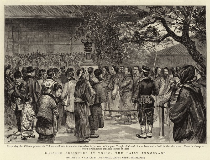 Chinese gevangenen in Tokio, de dagelijkse wandeling door Georges Ferdinand Bigot