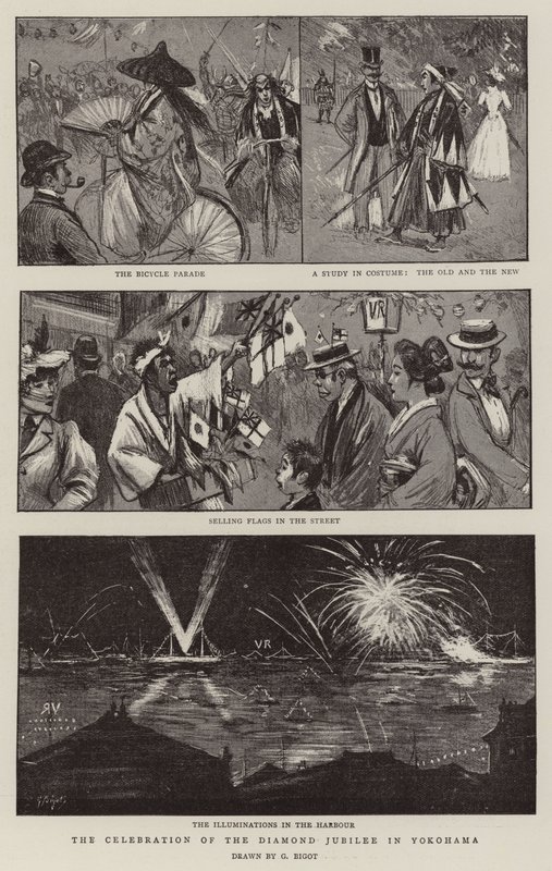 De Viering van het Diamanten Jubileum in Yokohama door Georges Ferdinand Bigot