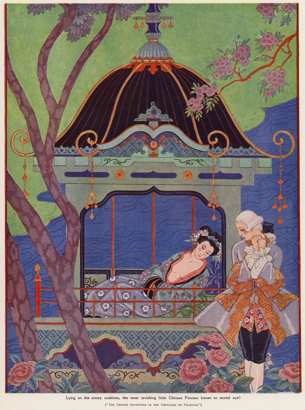 Chinese prinses liggend in een paviljoen door Georges Barbier