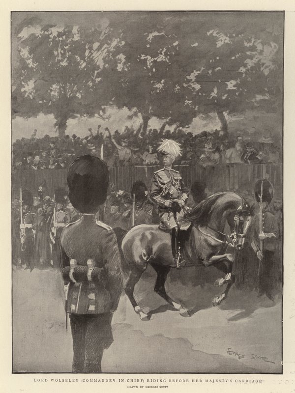 Lord Wolseley (opperbevelhebber) rijdt voor de koets van Hare Majesteit door Georges Bertin Scott