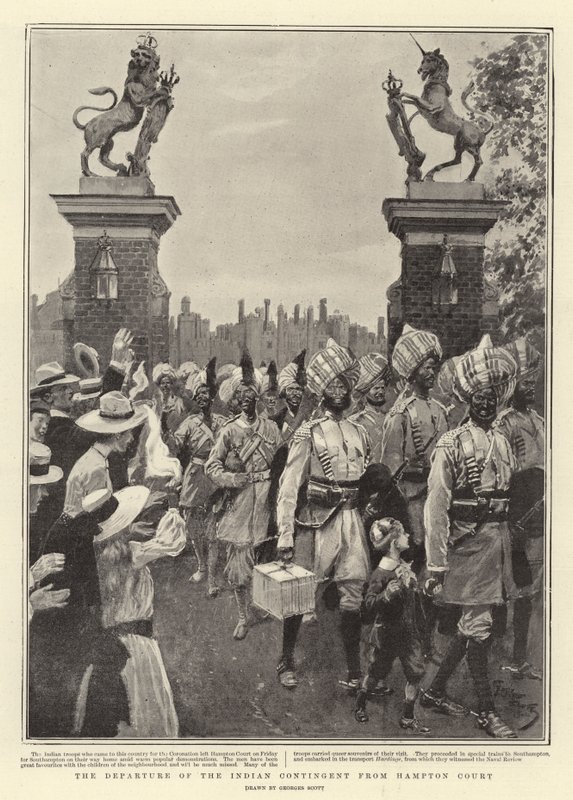 Het vertrek van het Indiase contingent uit Hampton Court door Georges Bertin Scott