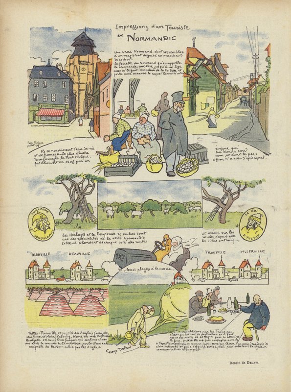 Indrukken van een toerist in Normandië. Illustratie voor Le Rire door Georges Delaw