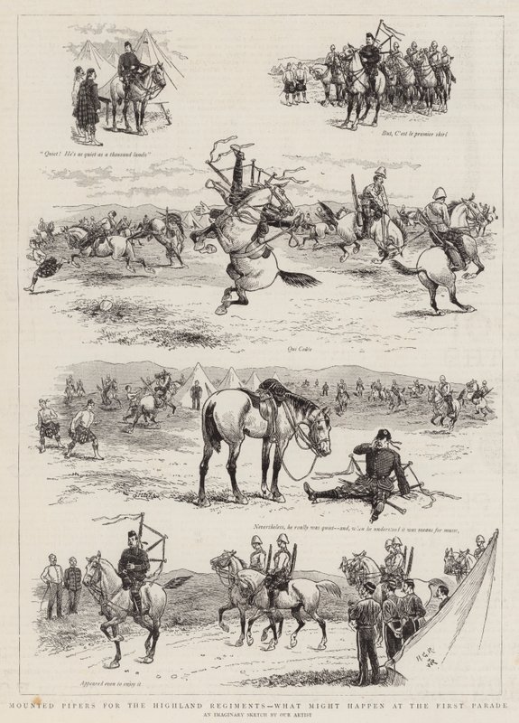 Bereden Pijpers voor de Hooglandregimenten, wat zou kunnen gebeuren bij de Eerste Parade door Georges Ferdinand Bigot
