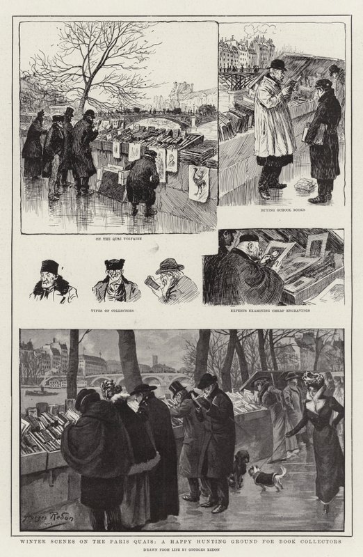 Winterscènes op de Parijse kaden, een paradijs voor boekverzamelaars door Georges Redon