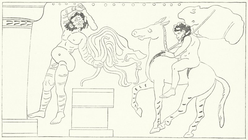 Een scène uit De Kikkers, een toneelstuk van de Griekse toneelschrijver Aristophanes (gravure) door German School