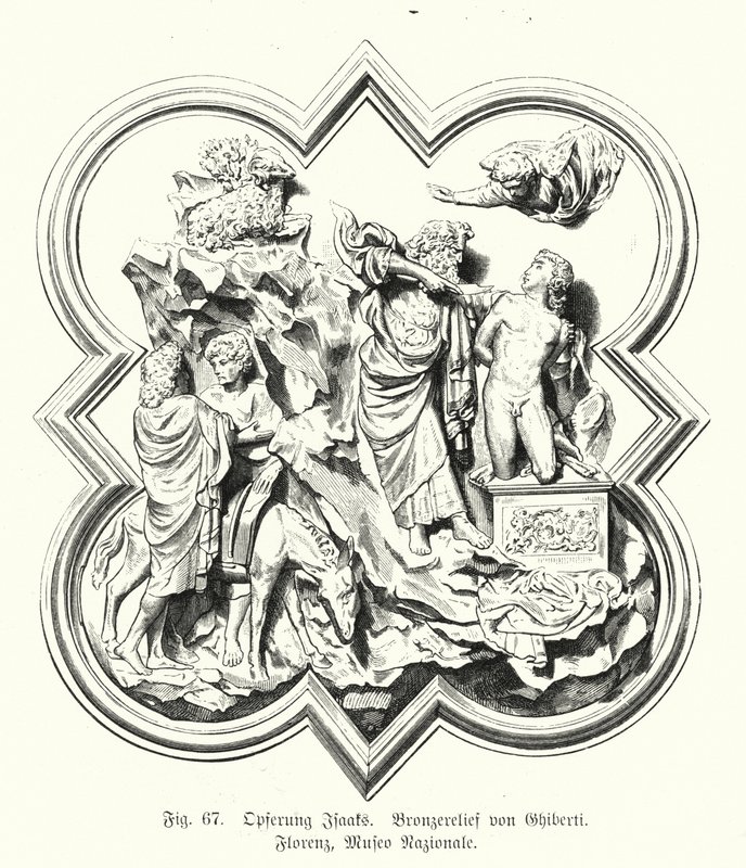 Abraham offert zijn zoon Isaak op voor het offer, bronzen reliëf door Lorenzo Ghiberti door German School