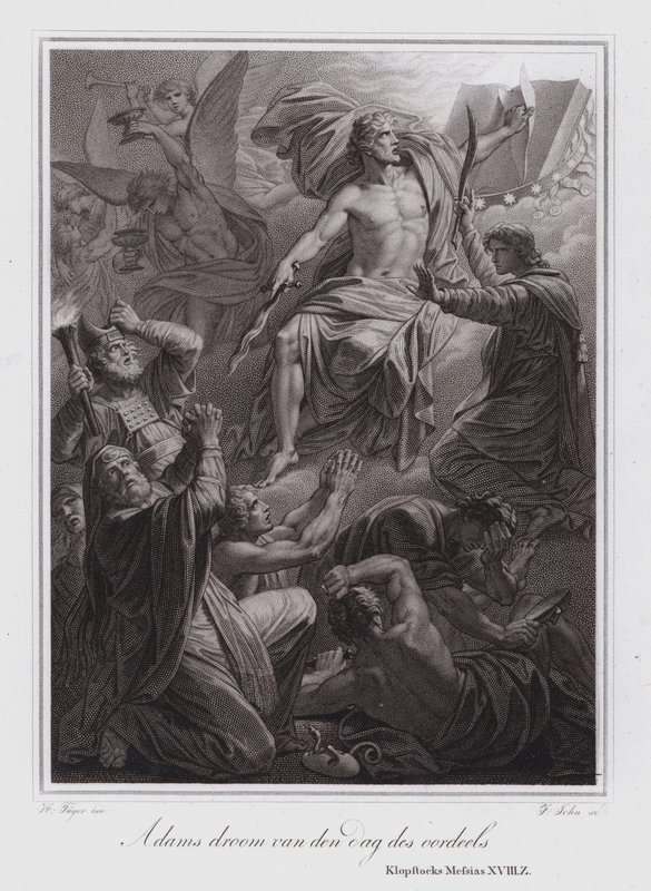 Adams droom van de Dag des Oordeels (gravure) door German School