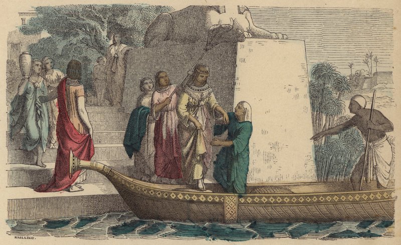 Oud-Egyptische vrouw van hoge rang maakt een boottocht (gekleurde gravure) door German School
