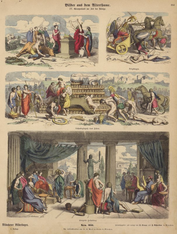 Oud Griekenland in de tijd van de koningen (gekleurde gravure) door German School