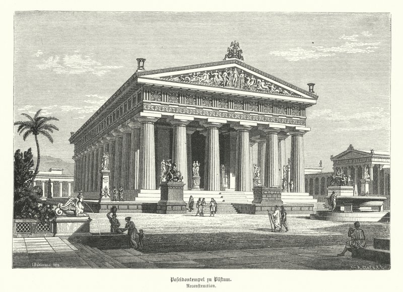 Oud-Griekse Tempel van Hera, Paestum, Italië, eerder ten onrechte gedacht te zijn gewijd aan Poseidon door German School