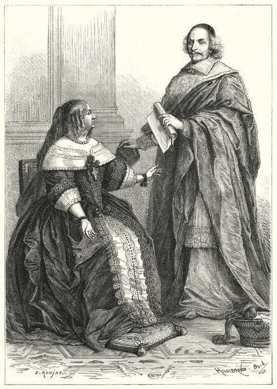 Anna van Oostenrijk, regentes van Lodewijk XIV van Frankrijk, en kardinaal Mazarin, de eerste minister van Frankrijk door German School