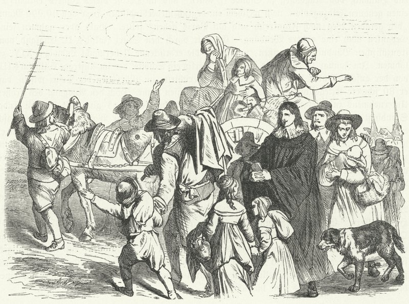 Aankomst van Franse Hugenoten-immigranten in Brandenburg na het uitvaardigen van het Edict van Potsdam door de Grote Keurvorst Frederik Willem in 1685 (gravure) door German School