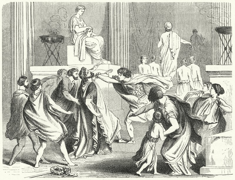 Moord op Filips II van Macedonië, 336 v.Chr. (gravure) door German School