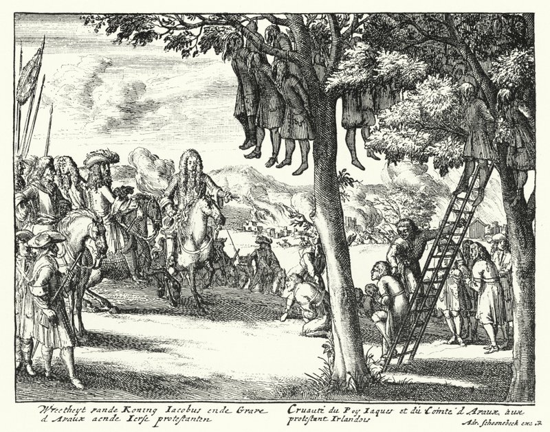 Wreedheden begaan tegen Ierse protestanten door Jacobus II en de Graaf d