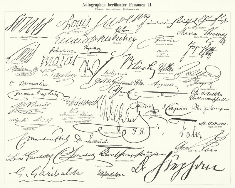 Handtekeningen van beroemde mensen: staatslieden, prinsen, generaals, enz. door German School