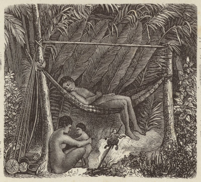 Braziliaanse inboorling rustend in een hangmat (gravure) door German School