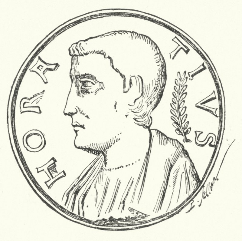 Bronzen munt met het hoofd van de Romeinse held Horatius (gravure) door German School