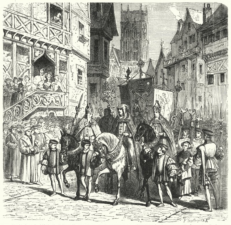 Katholieke prelaten keren terug naar Engeland onder het bewind van Maria I (gravure) door German School