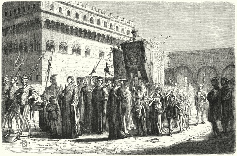 Kinderprocessie in Florence onder het bewind van Girolamo Savonarola door German School