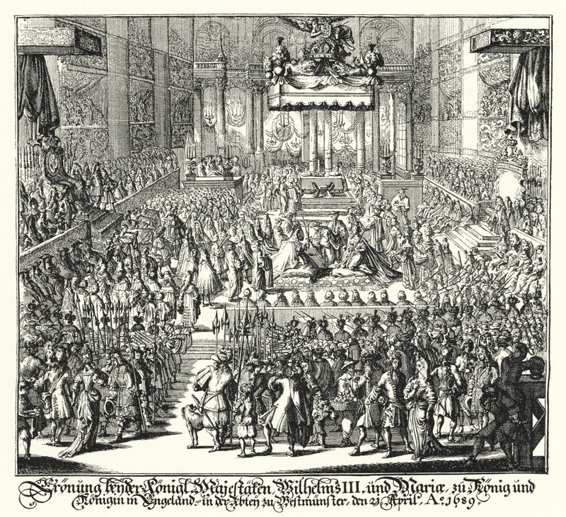 Kroning van Koning Willem III en Koningin Mary in Westminster Abbey door German School