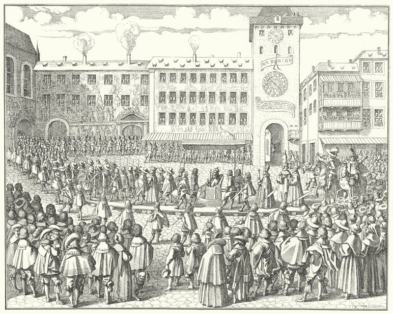 Kroningsprocessie van Matthias, Heilige Roomse Keizer in 1612 door German School
