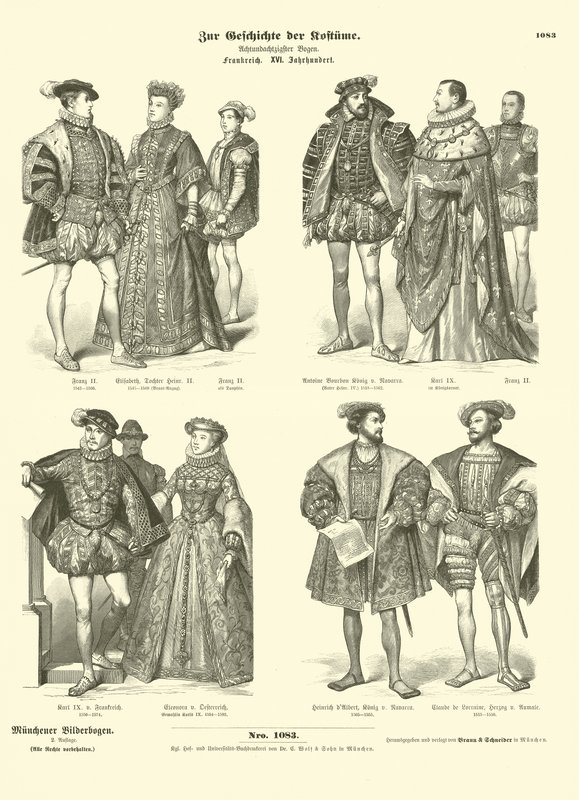Kostuum van Franse royalty en adel, 16e eeuw door German School