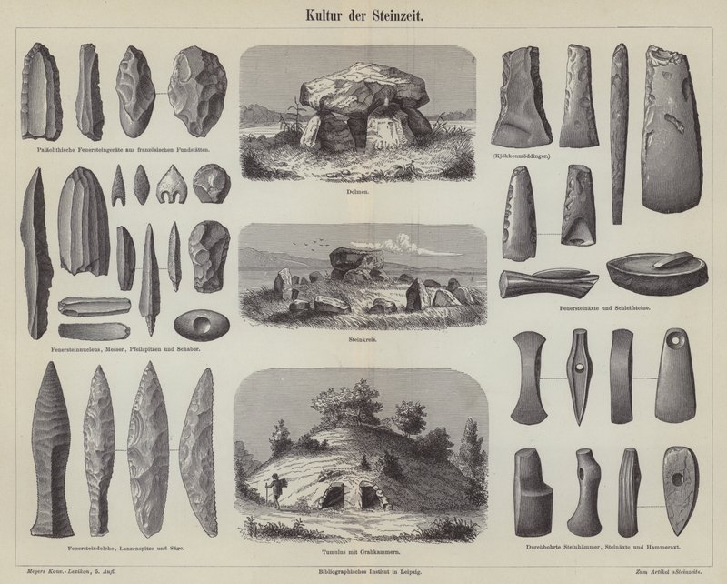 Cultuur van de Steentijd (gravure) door German School