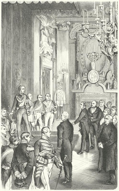 Deputatie van het Frankfurter Parlement die koning Frederik Willem IV de kroon van Duitsland aanbiedt, 1849 door German School