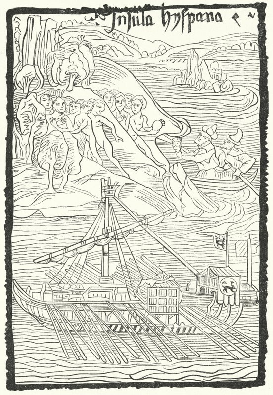 Ontdekking van het eiland Hispaniola door Christoffel Columbus door German School