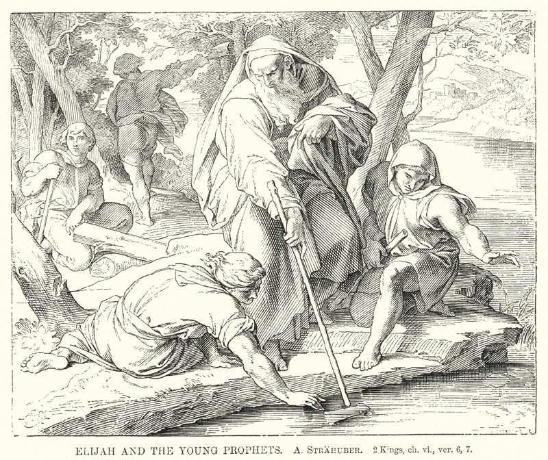 Elia en de jonge profeten, 2 Koningen, hfst. vi, vers 6, 7 (gravure) door German School