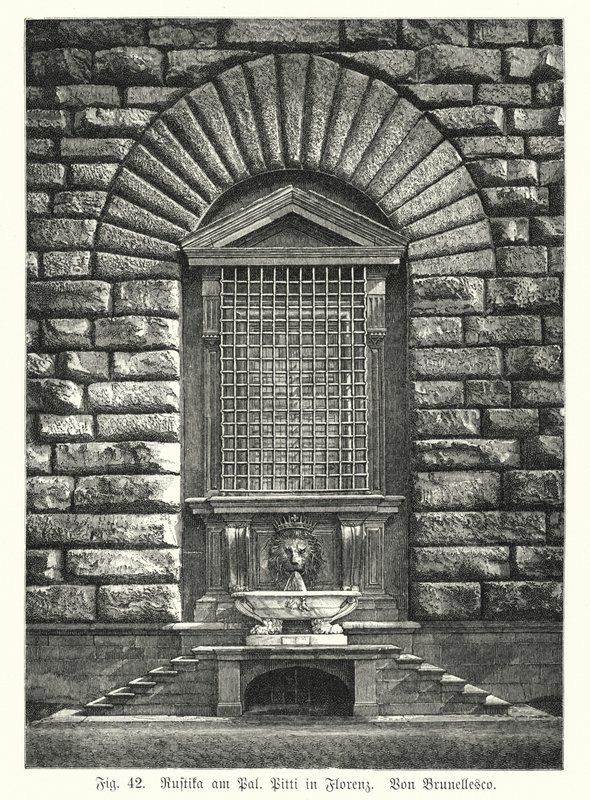 Voorbeeld van rustificatie, door Filippo Brunelleschi, Palazzo Pitti, Florence, Italië door German School