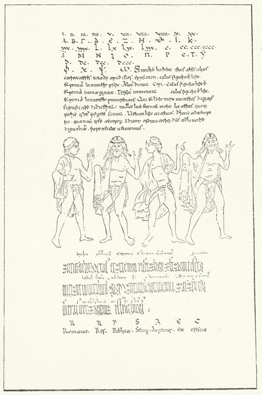 Facsimile van een pagina uit De Temporibus (Over Tijd) door de Eerbiedwaardige Beda (gravure) door German School