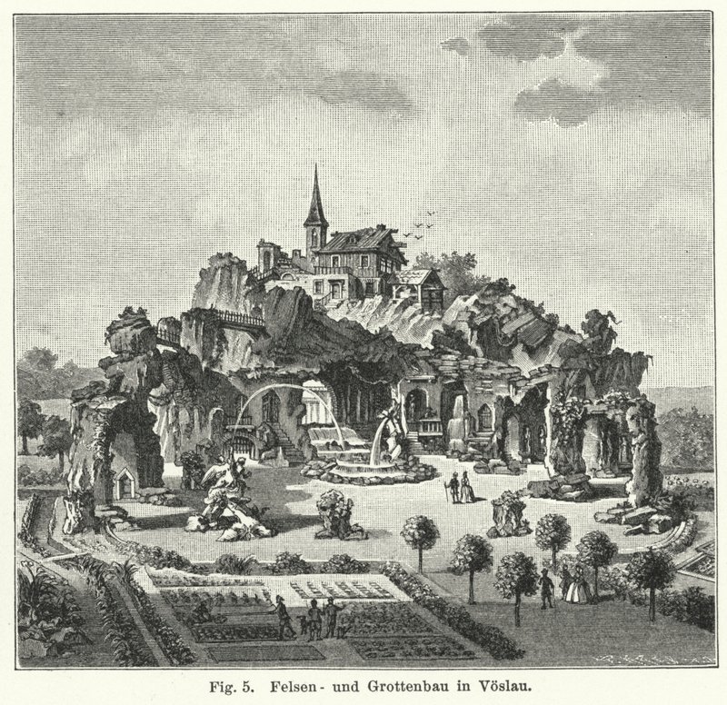 Tuinontwerp: grottoberg in de tuin van Graaf Johann von Fries, Voslau, Oostenrijk door German School