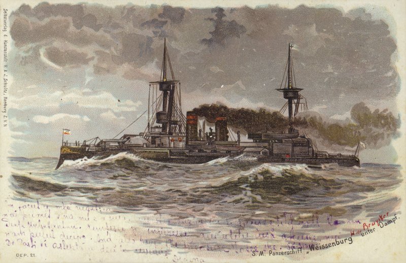Duitse slagschip SMS Weissenburg, eind 19e of begin 20e eeuw door German School