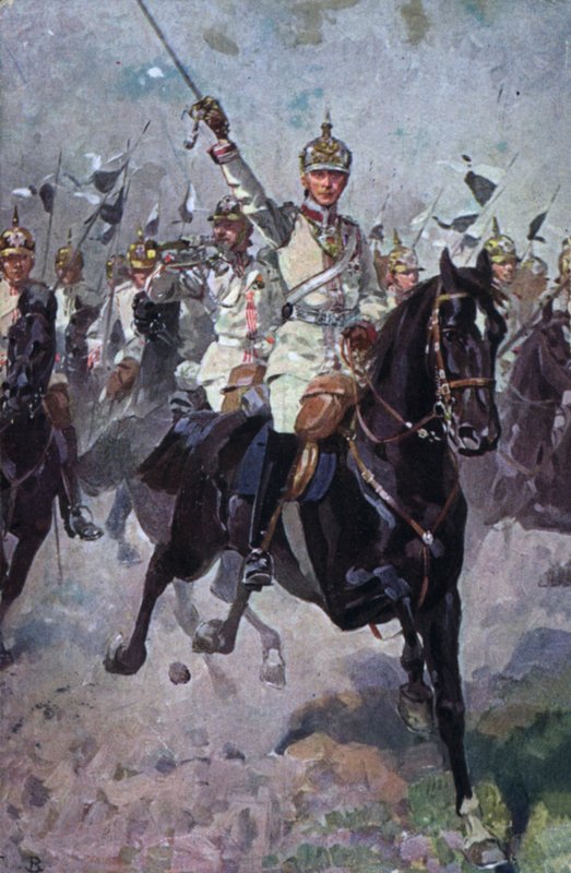Duitse cavalerie tijdens een charge (kleurenlitho) door German School