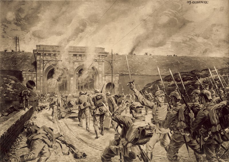 Duitse troepen vallen de Porte du Douai in Lille aan op 12 oktober 1914 door German School