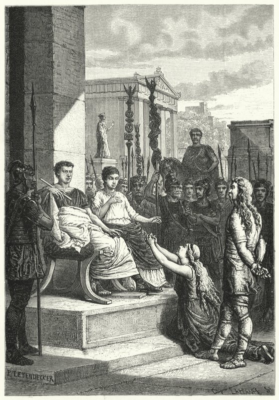 Germaanse gevangenen voor de Romeinse keizer (gravure) door German School