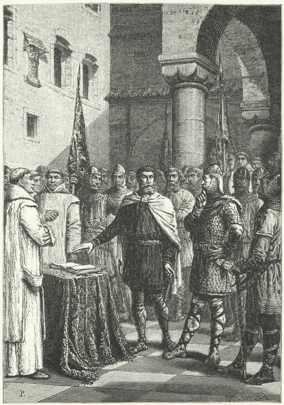 Harold Godwinson zweert een eed om Willem van Normandië