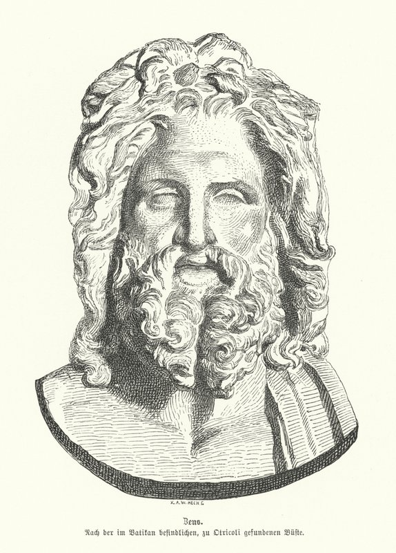 Hoofd van Zeus, Oud-Griekse god door German School