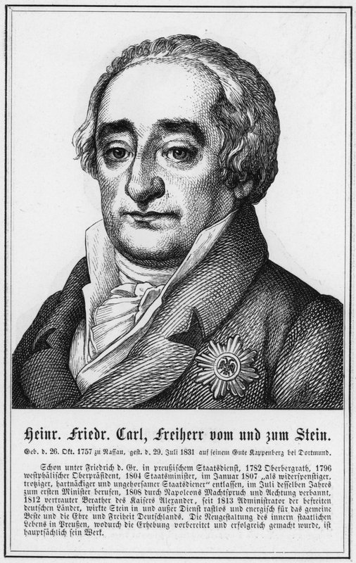 Heinrich Friedrich Carl, Vrijheer vom und zum Stein (gravure) door German School