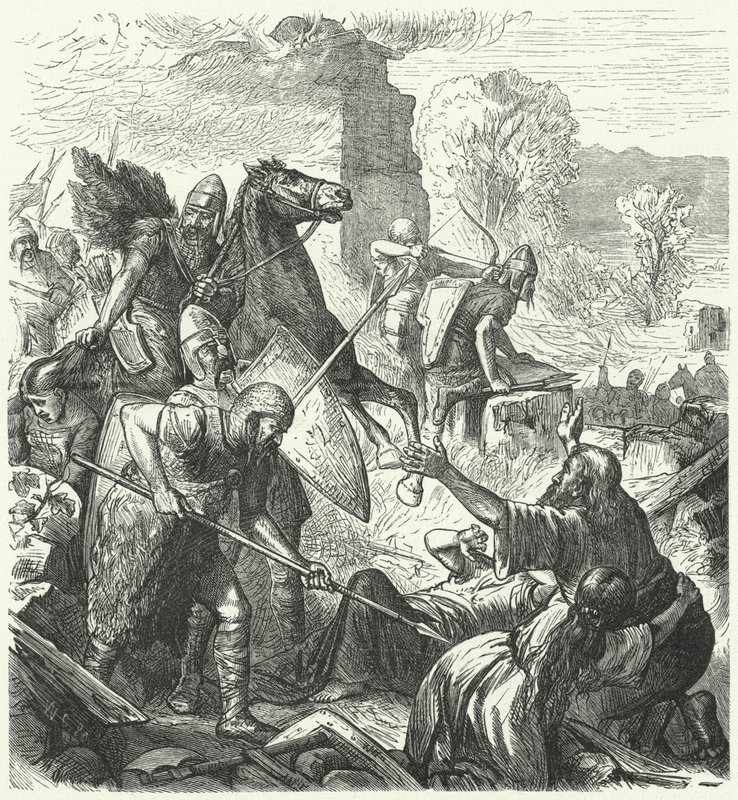Hongaarse indringers in Italië, begin 10e eeuw (gravure) door German School