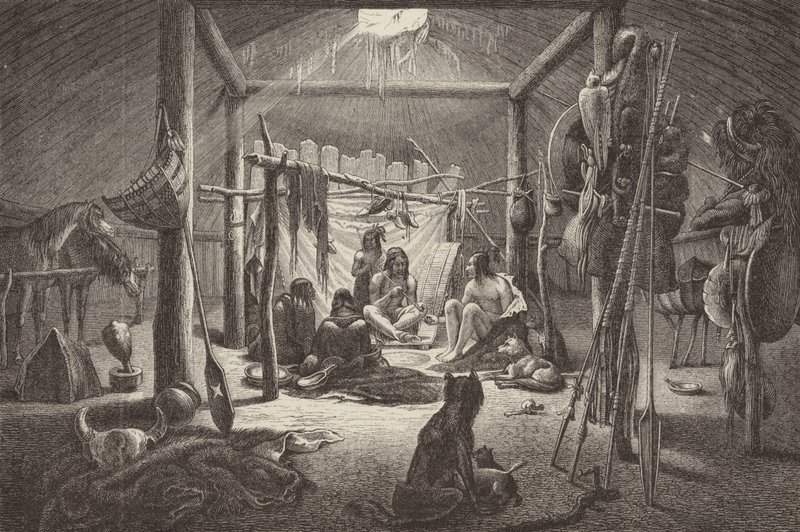 Hut van Noord-Amerikaanse indianenhoofd (gravure) door German School