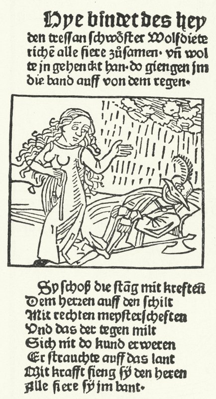 Illustratie uit het verhaal van de romantische held Wolfdietrich, gepubliceerd door Hans Schoensperger in Augsburg in 1491 (gravure) door German School