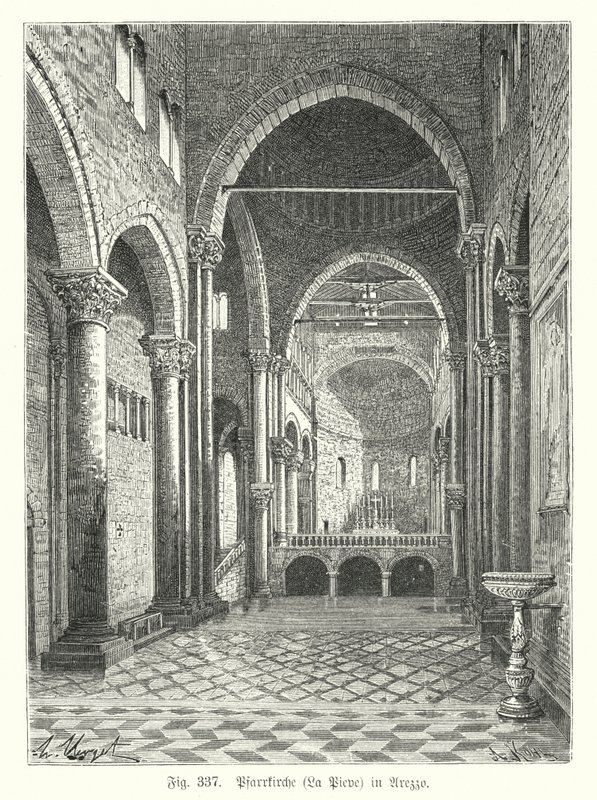 Interieur van de kerk van Santa Maria della Pieve, Arezzo, Italië door German School